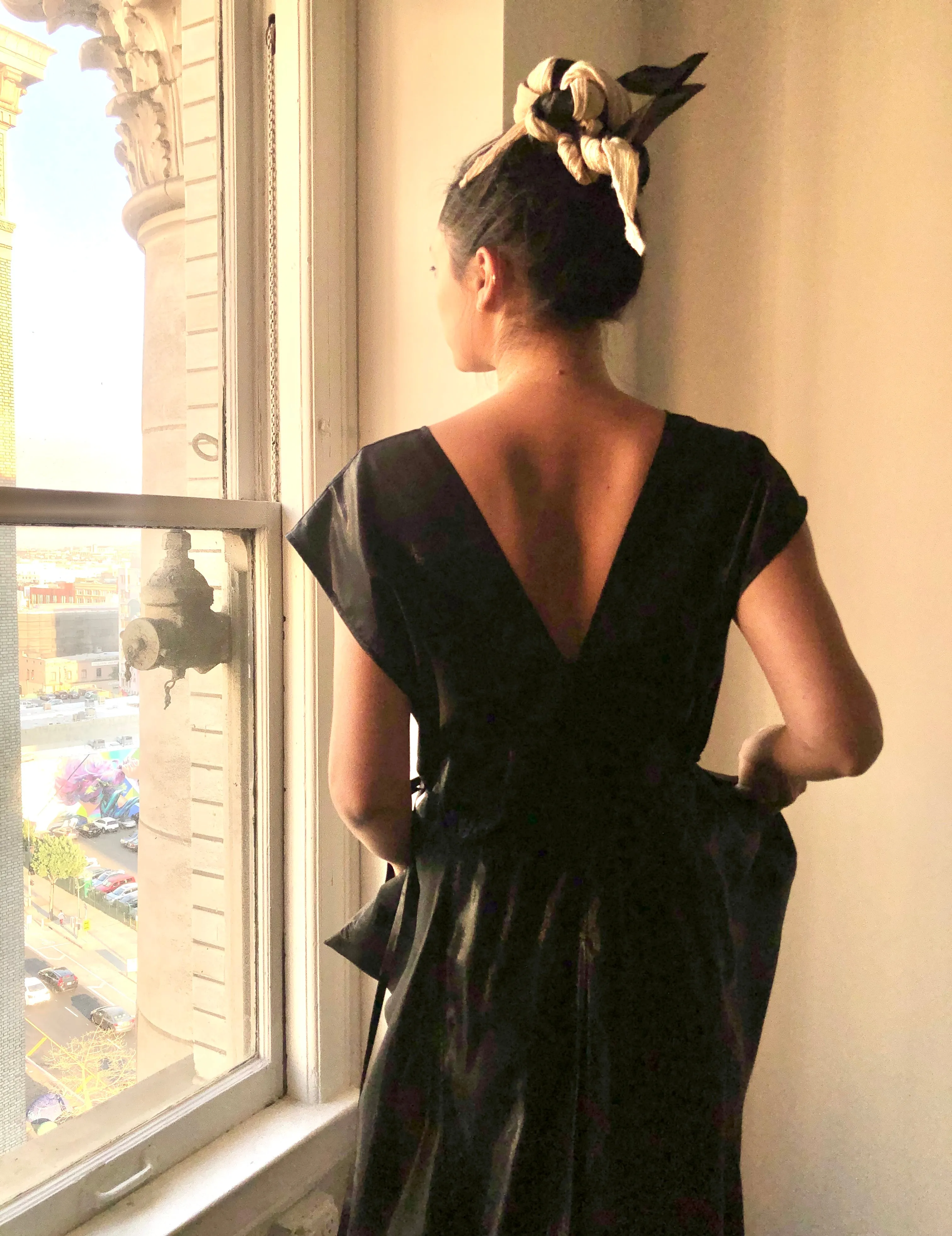 Origami Propeller Dress Black Kohl Raw Silk {Made to Order}