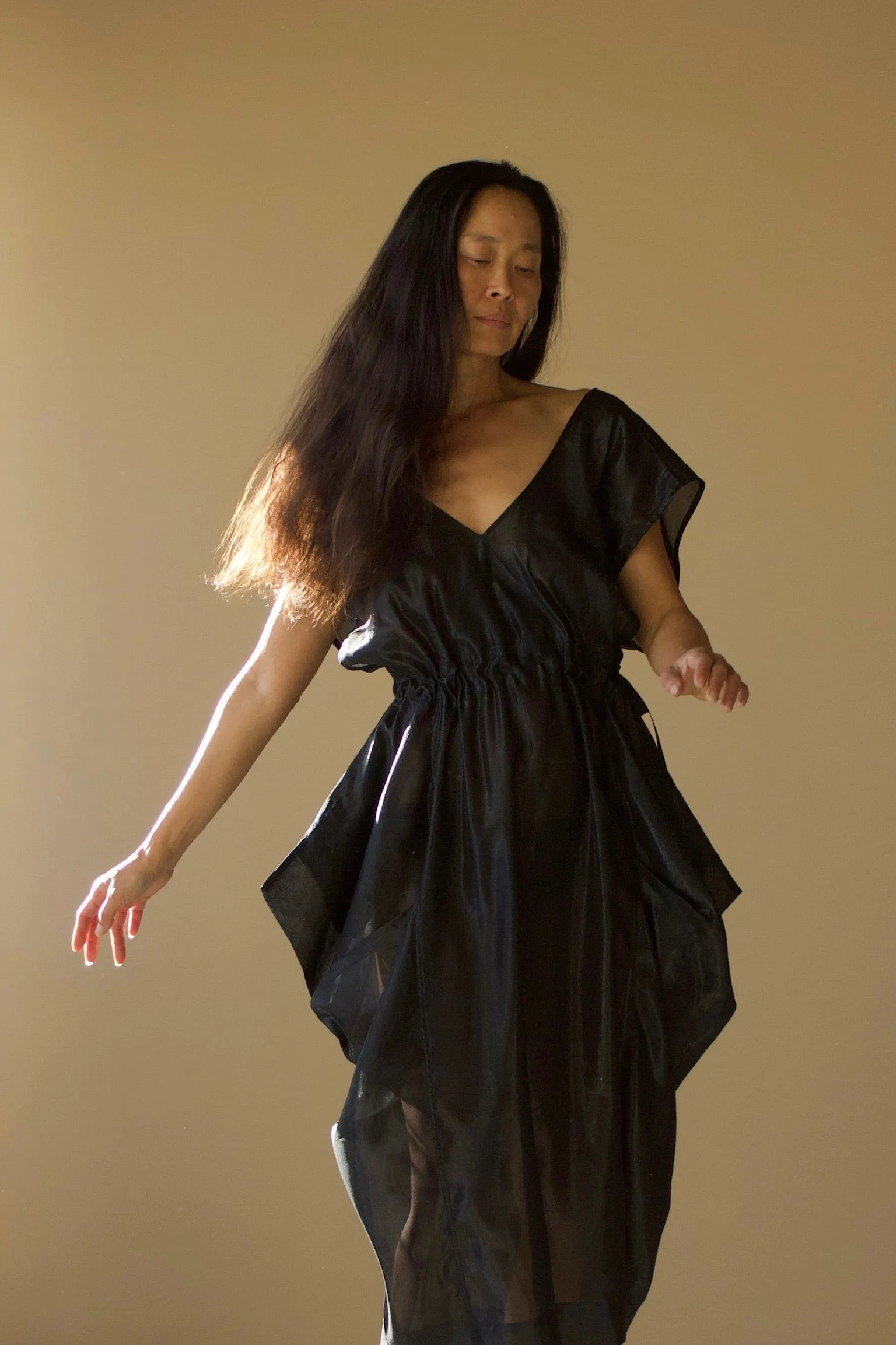 Origami Propeller Dress Black Kohl Raw Silk {Made to Order}