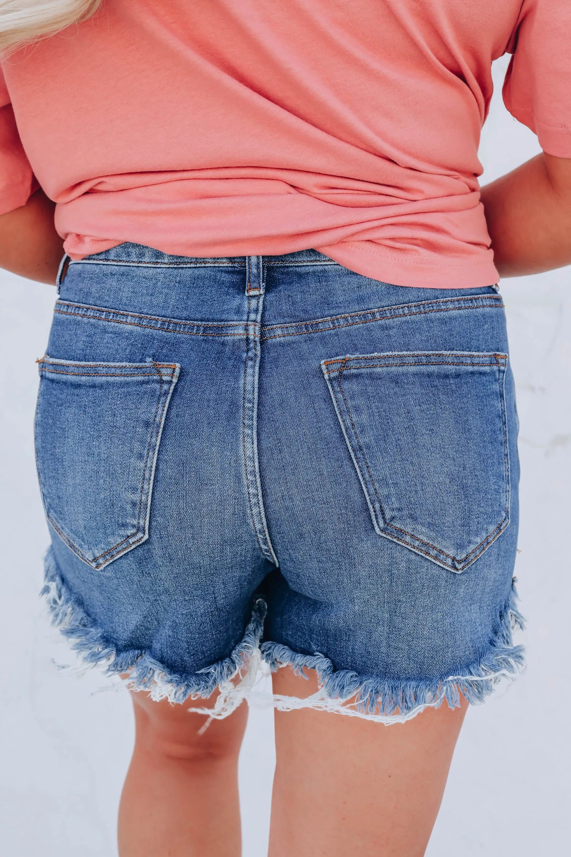Orlando High Waist Denim Shorts - Medium Wash