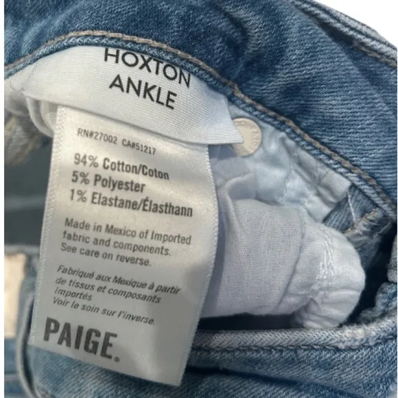 PAIGE Hoxton Ankle Jeans | Size 26 | Light Blue Wash