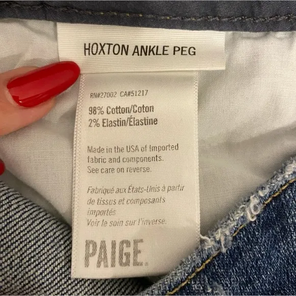 Paige Hoxton Ankle Peg Low Rise Jeans Lexington Destructed