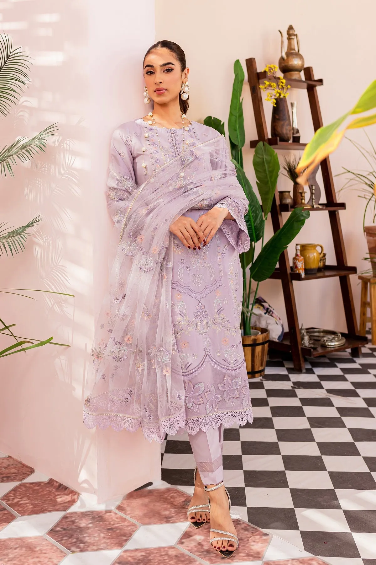 Pakistani Eid Dress in Lilac Kameez and Trouser Style