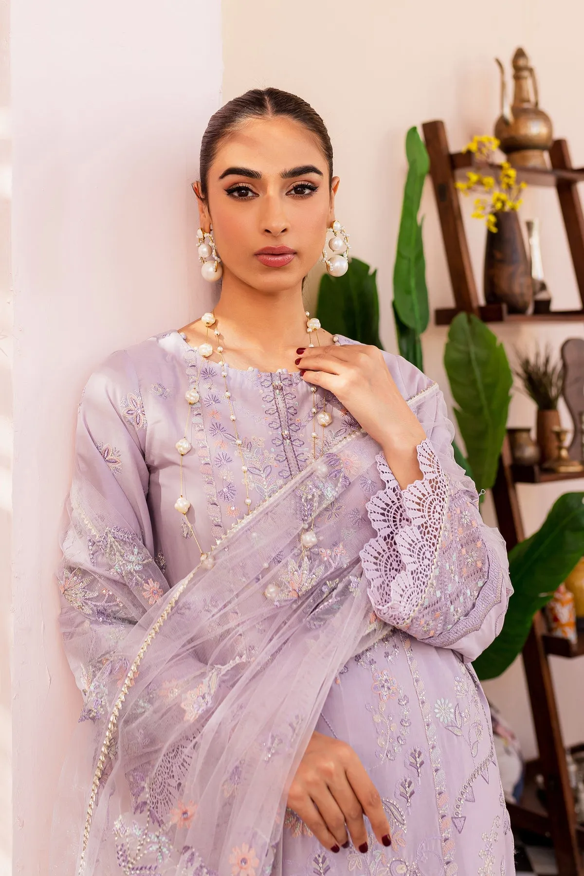 Pakistani Eid Dress in Lilac Kameez and Trouser Style