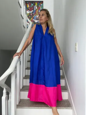 Pam  100 % organic Silk  dress Blue  pink