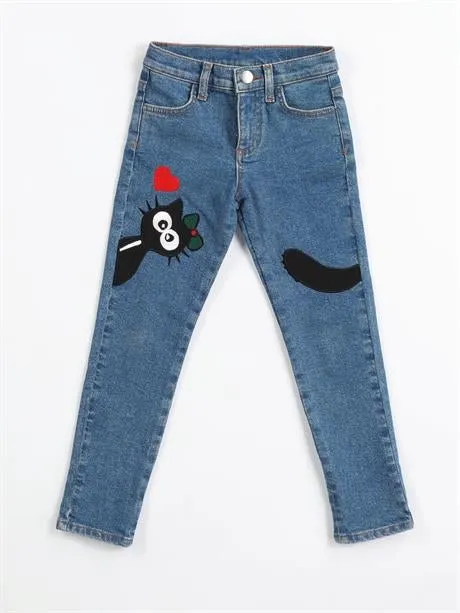 pantalon en denim pour fille chat noir