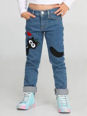 pantalon en denim pour fille chat noir