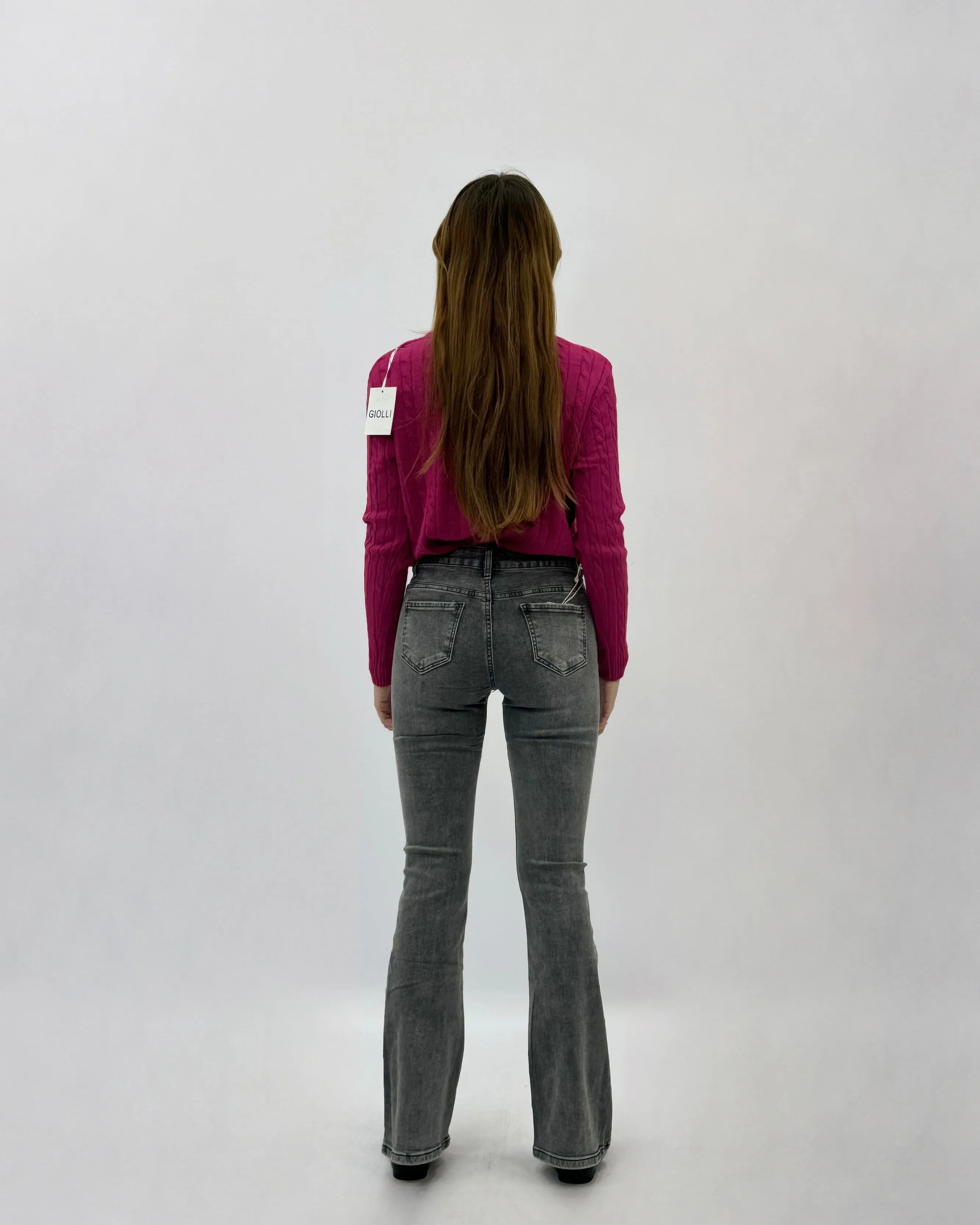 Pantaloni jeans vita alta a zampa