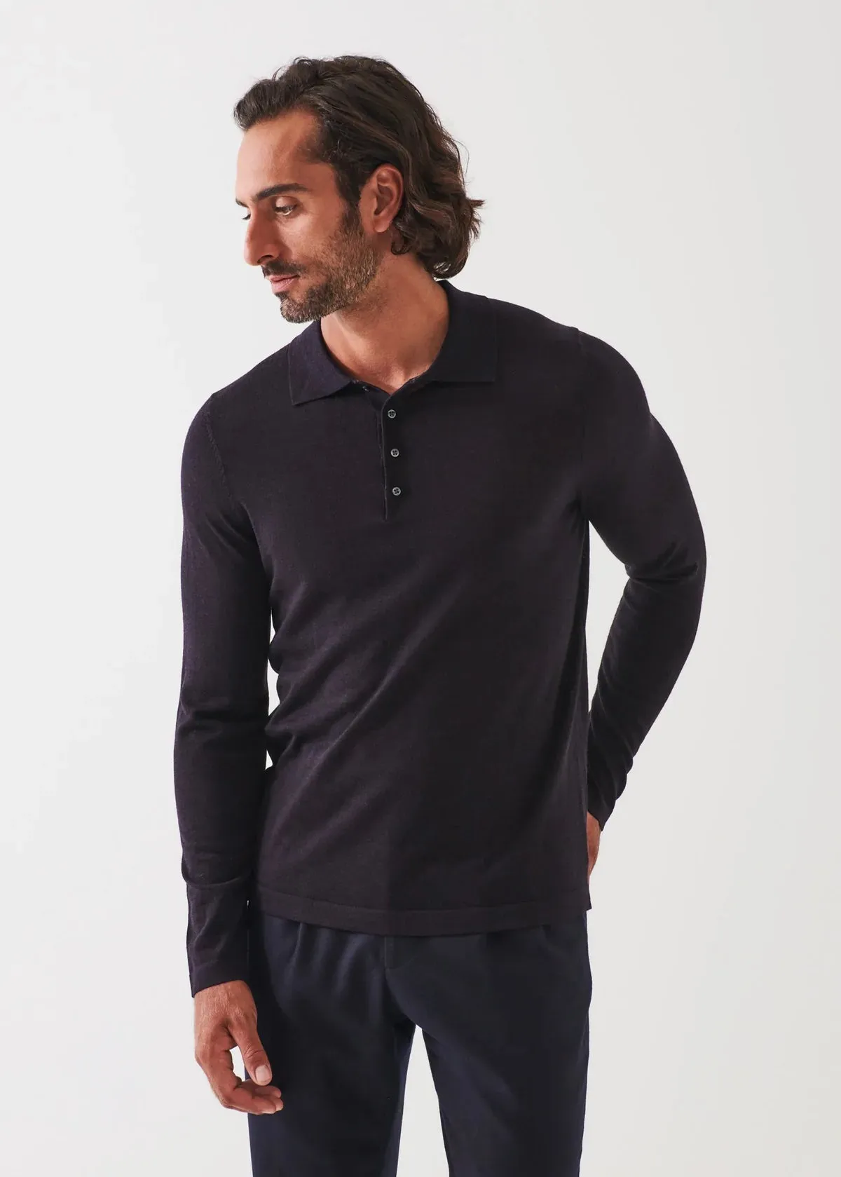 Patrick Assaraf Extra-Fine Merino Button Polo | Blackcurrant Melange