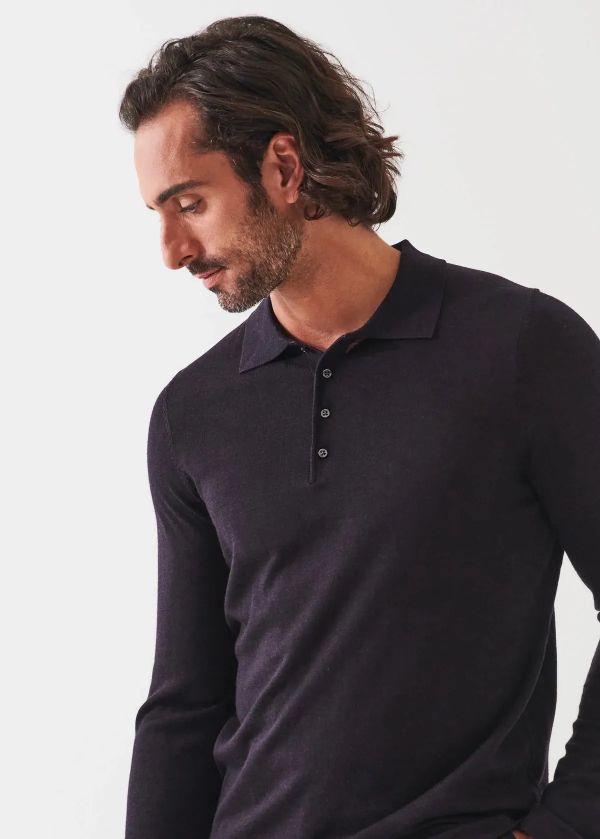 Patrick Assaraf Extra-Fine Merino Button Polo | Blackcurrant Melange