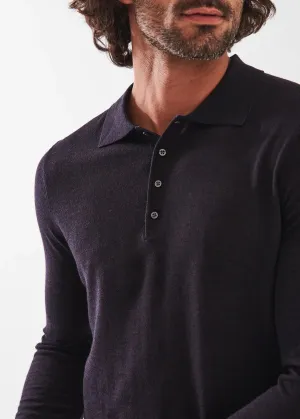 Patrick Assaraf Extra-Fine Merino Button Polo | Blackcurrant Melange
