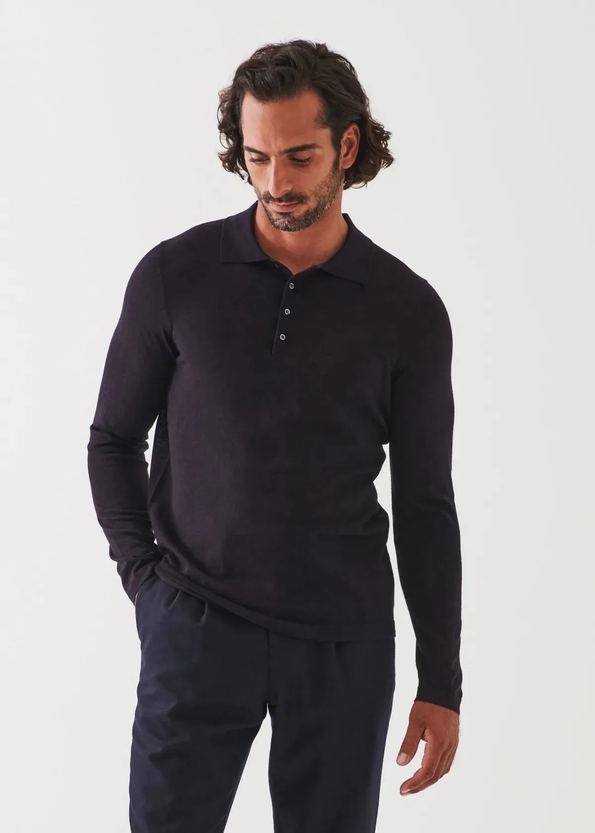 Patrick Assaraf Extra-Fine Merino Button Polo | Blackcurrant Melange