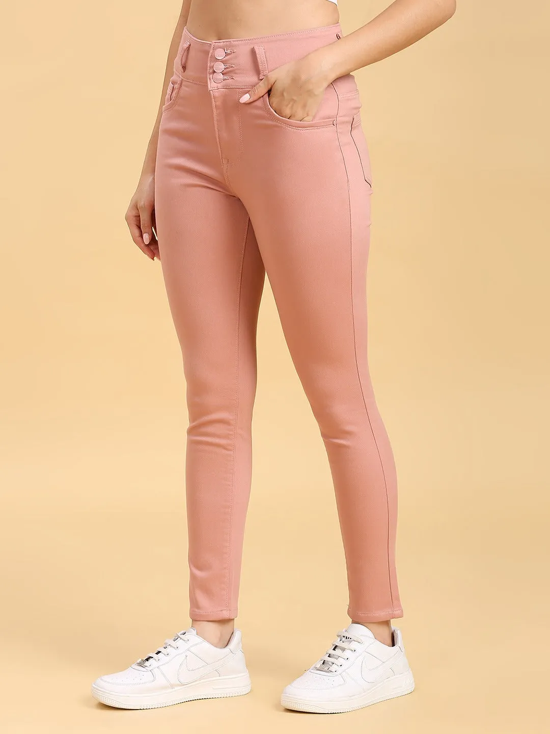Peach Skinny Fit Jeans With Insert Pockets