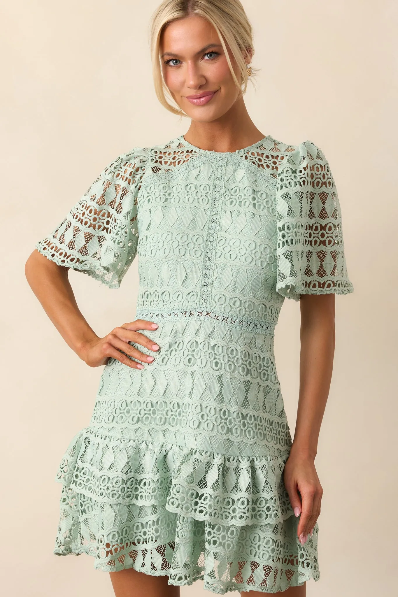Perfect Ending Mint Green Embroidered Eyelet Mini Dress