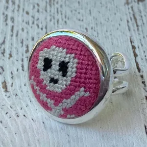 Pink Jolly Roger Needlepoint Ring