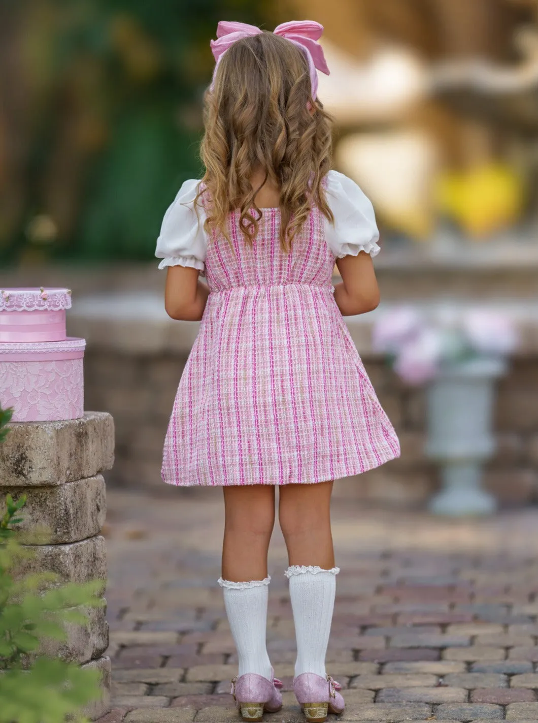 Pink Plaid Pearl Dress