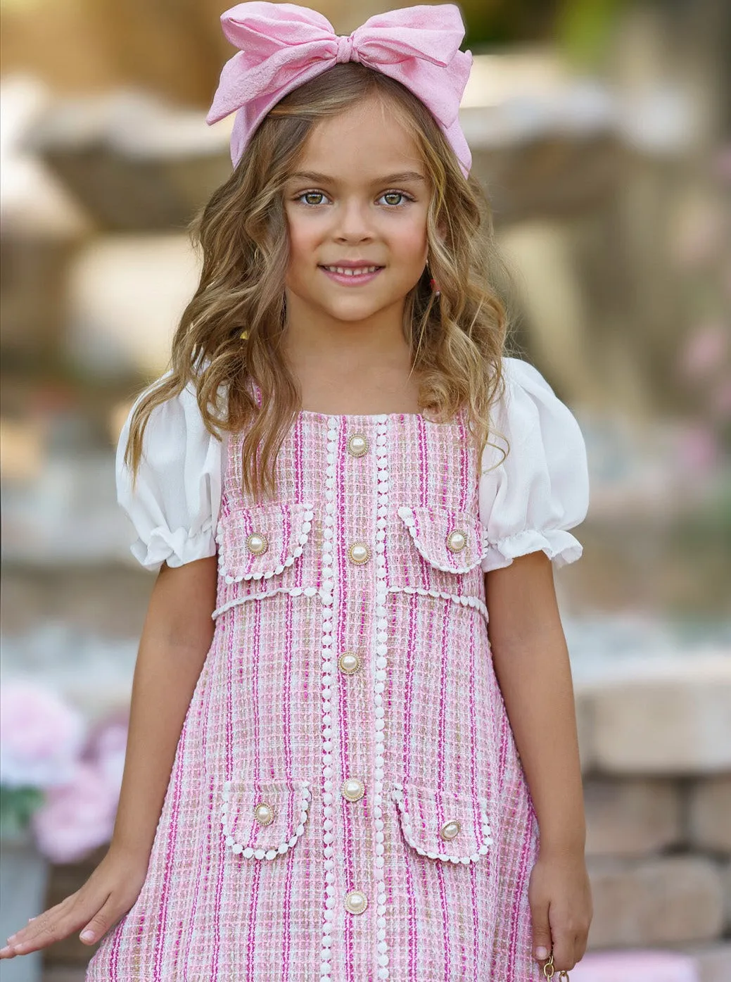 Pink Plaid Pearl Dress