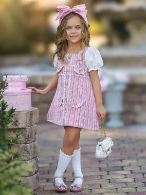 Pink Plaid Pearl Dress