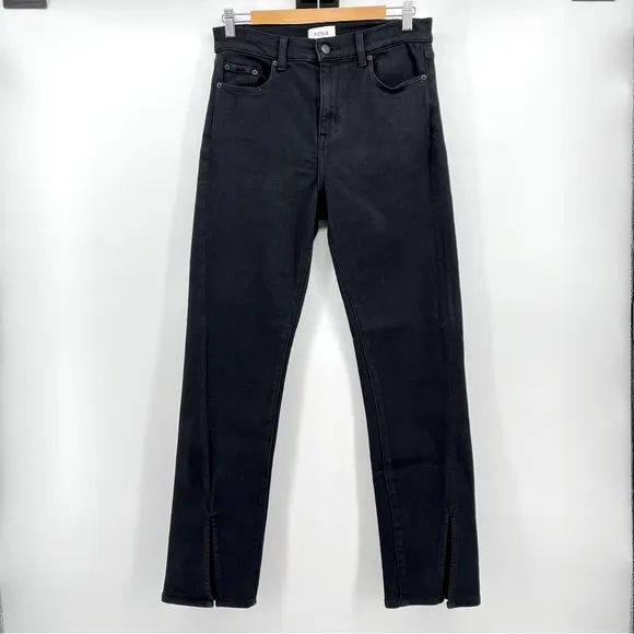 Pistola Teagan High Waist Slit Cuff Slim Leg Black Vinyl Women's Jeans Size 29