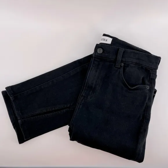 Pistola Teagan High Waist Slit Cuff Slim Leg Black Vinyl Women's Jeans Size 29