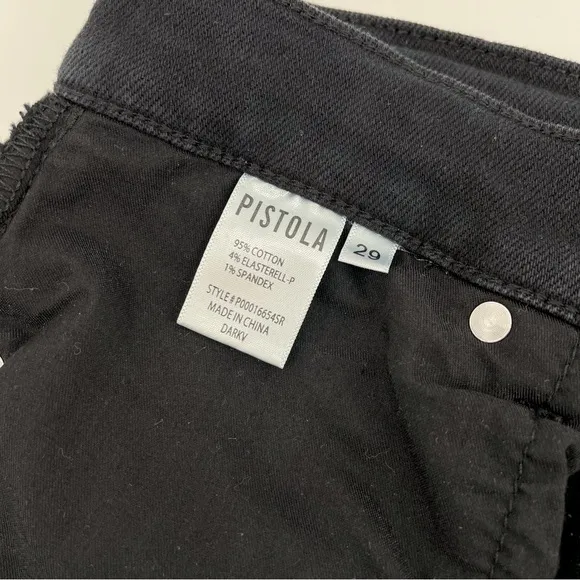 Pistola Teagan High Waist Slit Cuff Slim Leg Black Vinyl Women's Jeans Size 29