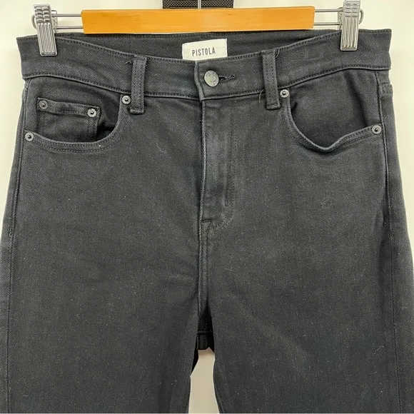 Pistola Teagan High Waist Slit Cuff Slim Leg Black Vinyl Women's Jeans Size 29