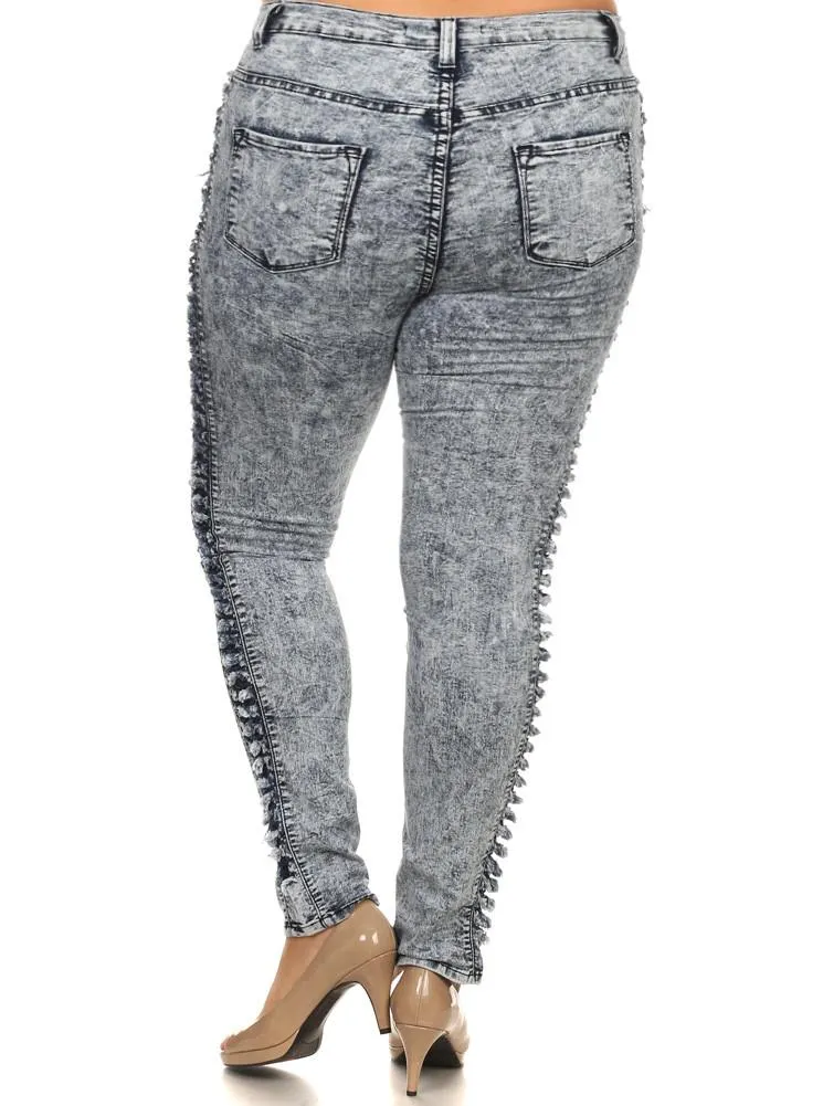 Plus Size Vintage 80's Slashed Sides Acid Wash Jeans