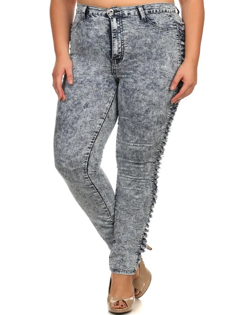 Plus Size Vintage 80's Slashed Sides Acid Wash Jeans