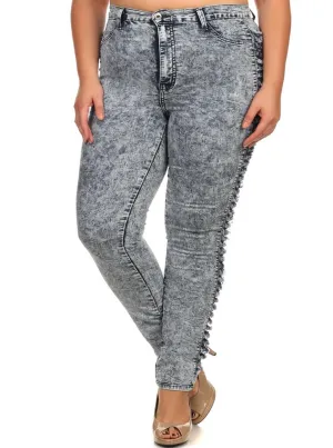 Plus Size Vintage 80's Slashed Sides Acid Wash Jeans