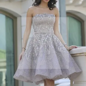 Popular Grey strapless Gorgeous  A-line homecoming prom gown dress,BD00151