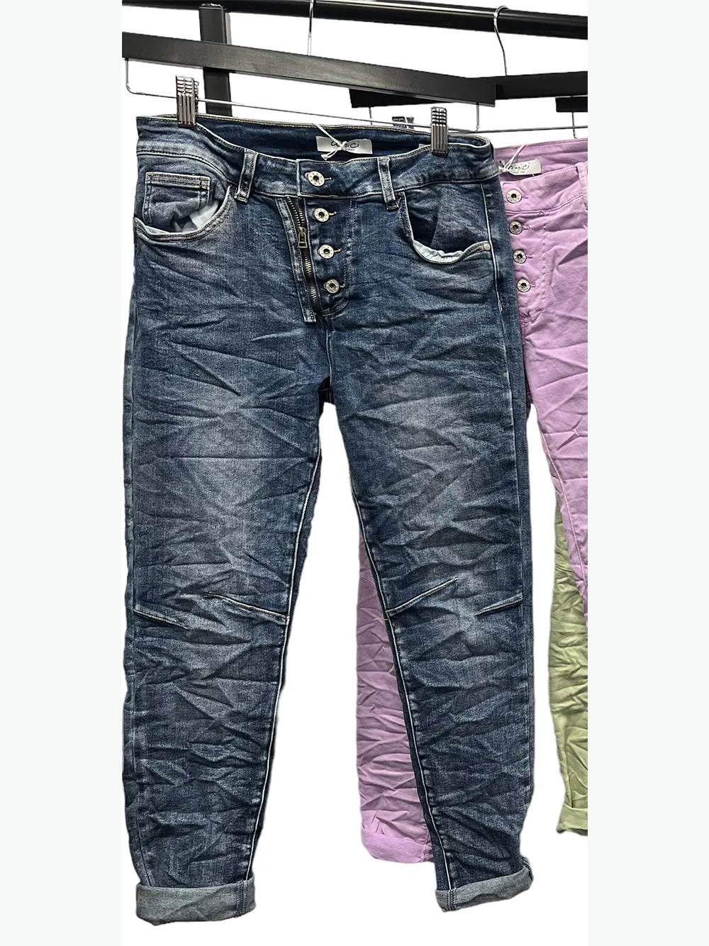 Portofino Button Zip Jeans - DENIM