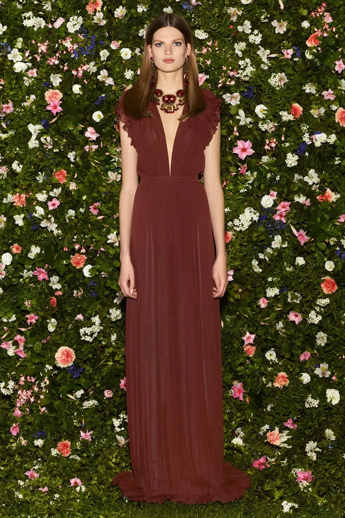 Prettiest Resort 2013 Gucci by Frida Giannini Runway Look 12 Turquoise Plunge Silk Chiffon Ruffle Dress