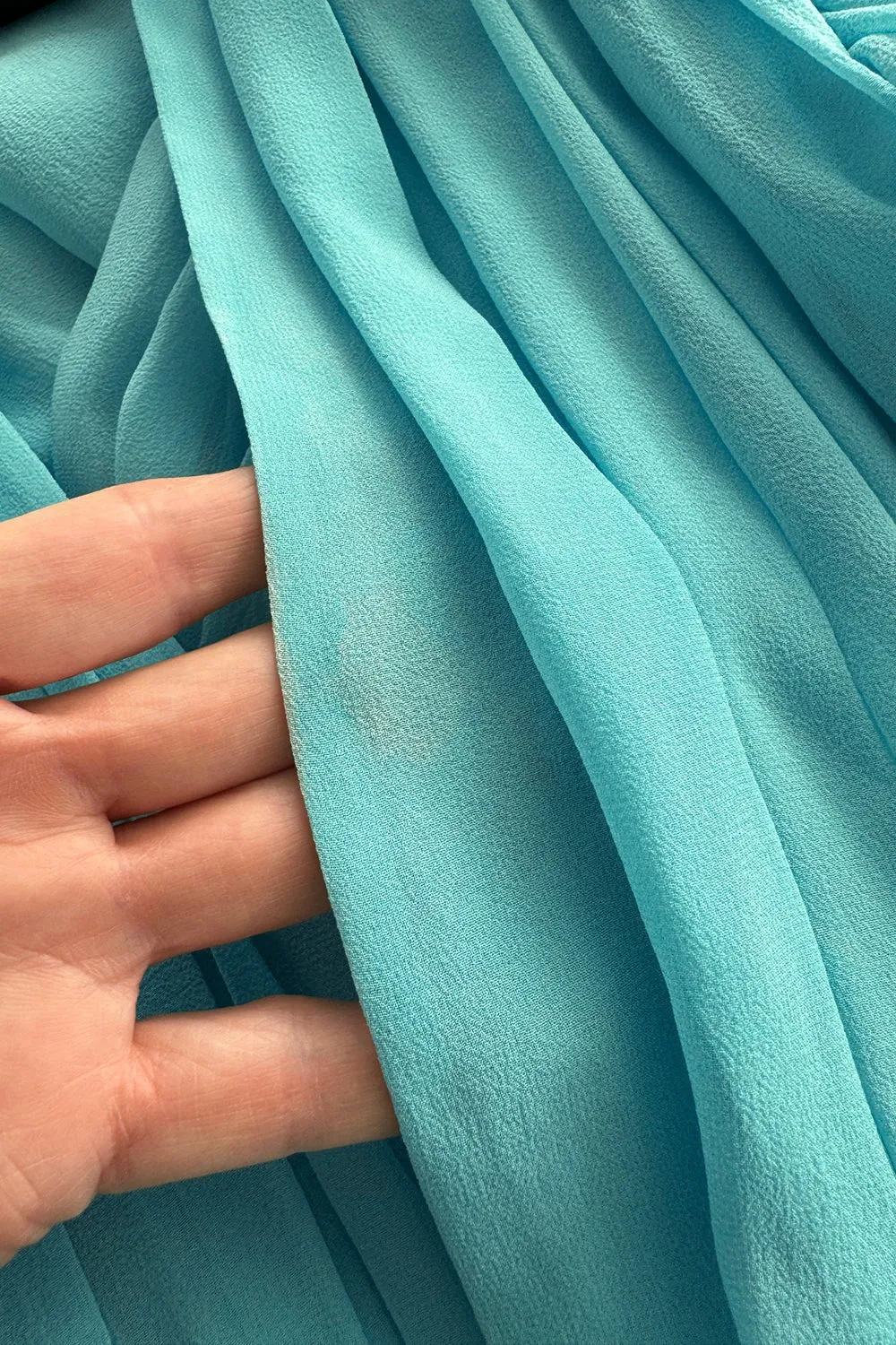 Prettiest Resort 2013 Gucci by Frida Giannini Runway Look 12 Turquoise Plunge Silk Chiffon Ruffle Dress