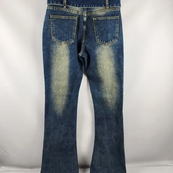 Pretty Little Thing Indigo Vintage Wash Belted Seam Front Flare Jeans Size 4