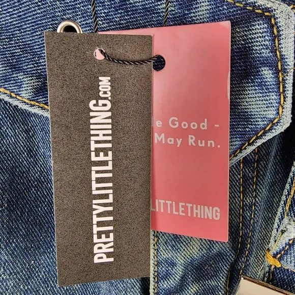 Pretty Little Thing Indigo Vintage Wash Belted Seam Front Flare Jeans Size 4