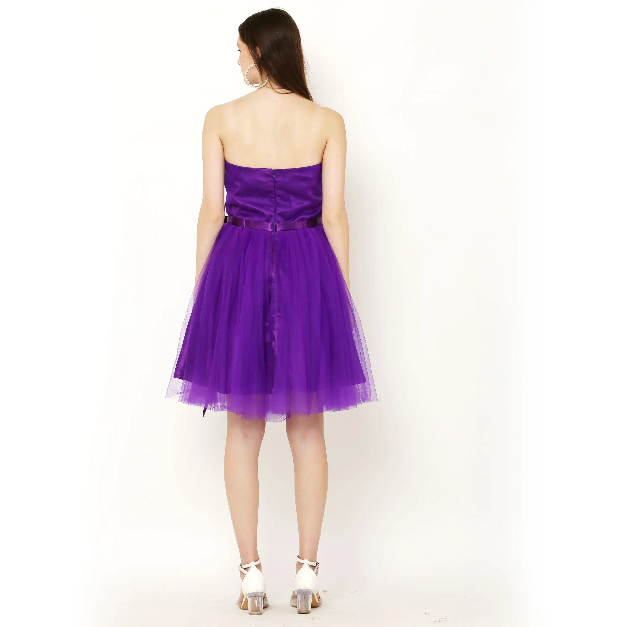Pretty Off Shoulder Belted A-Line Cocktail Dress - Purple