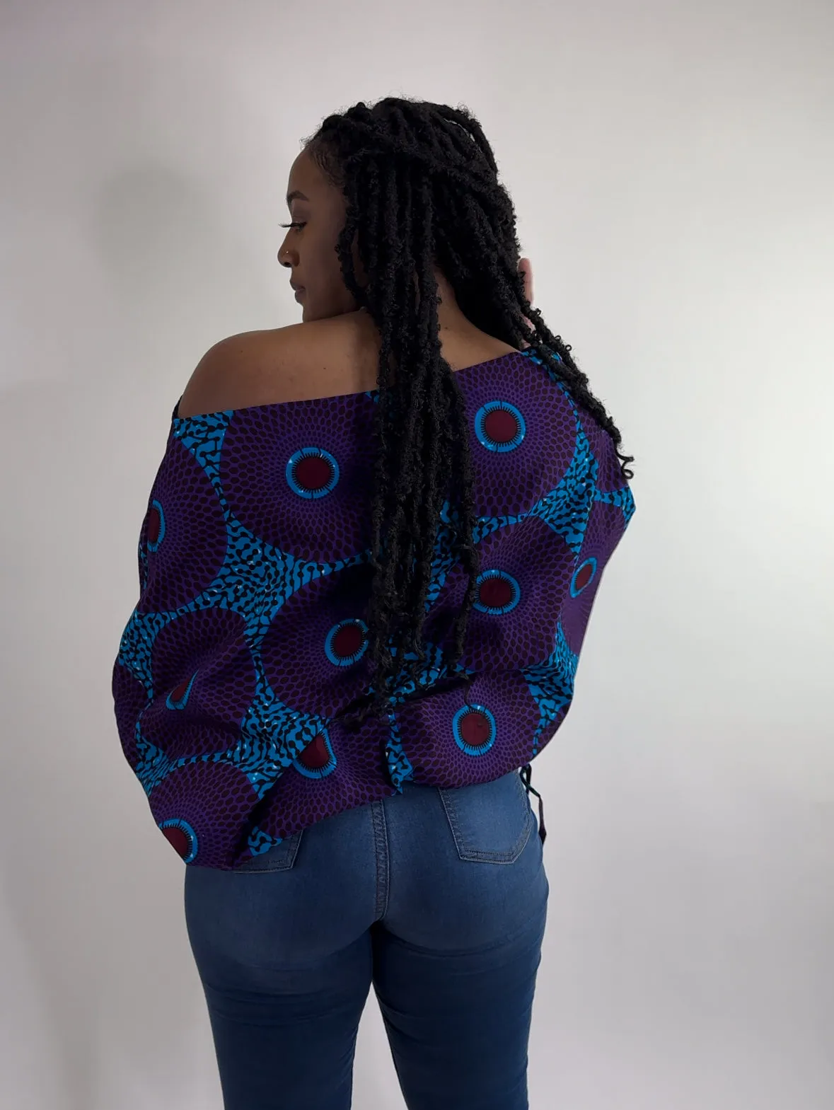 Purple and Blue Dirt Off Your Shoulder Blouse