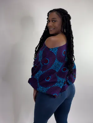 Purple and Blue Dirt Off Your Shoulder Blouse