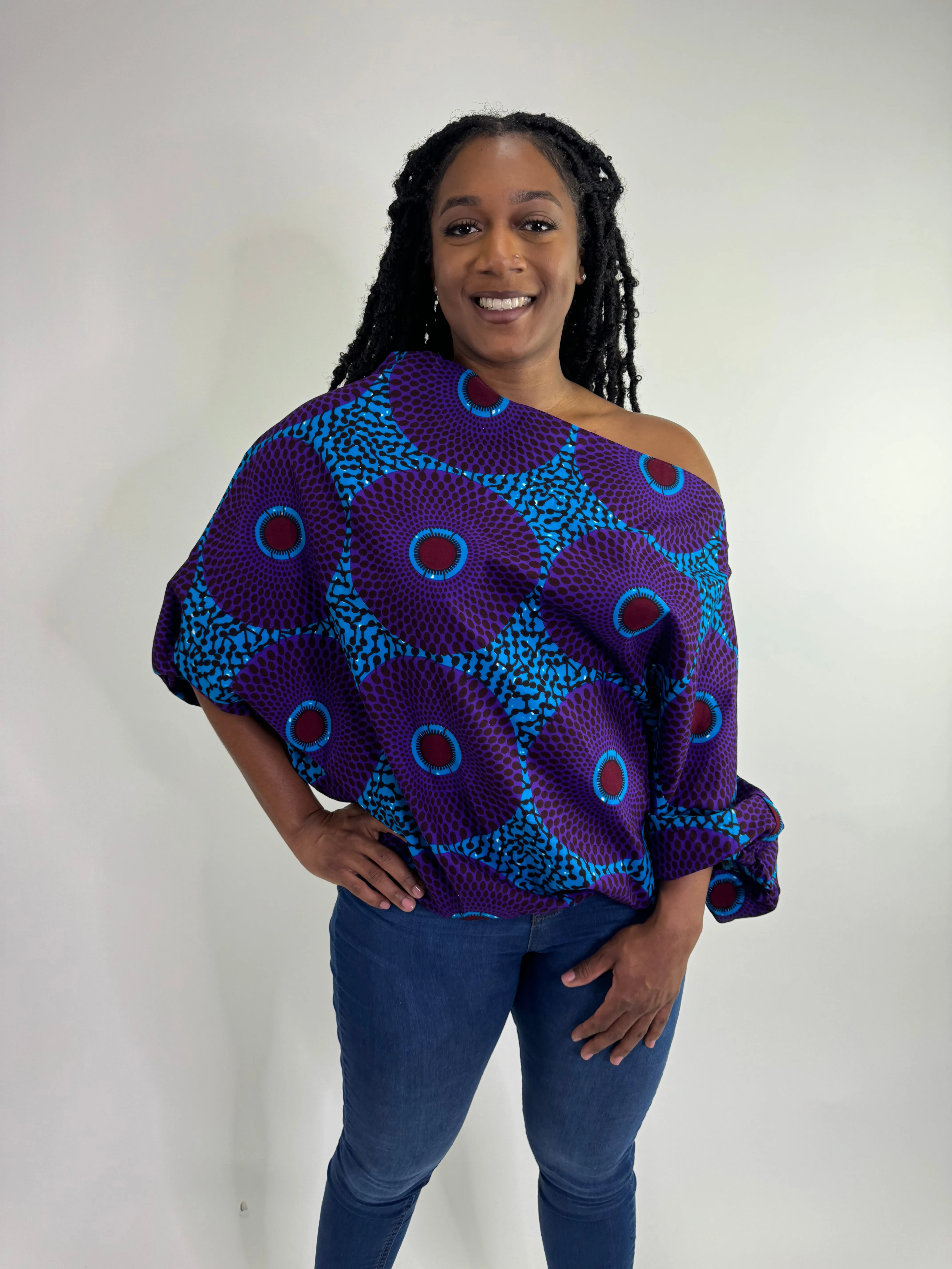 Purple and Blue Dirt Off Your Shoulder Blouse