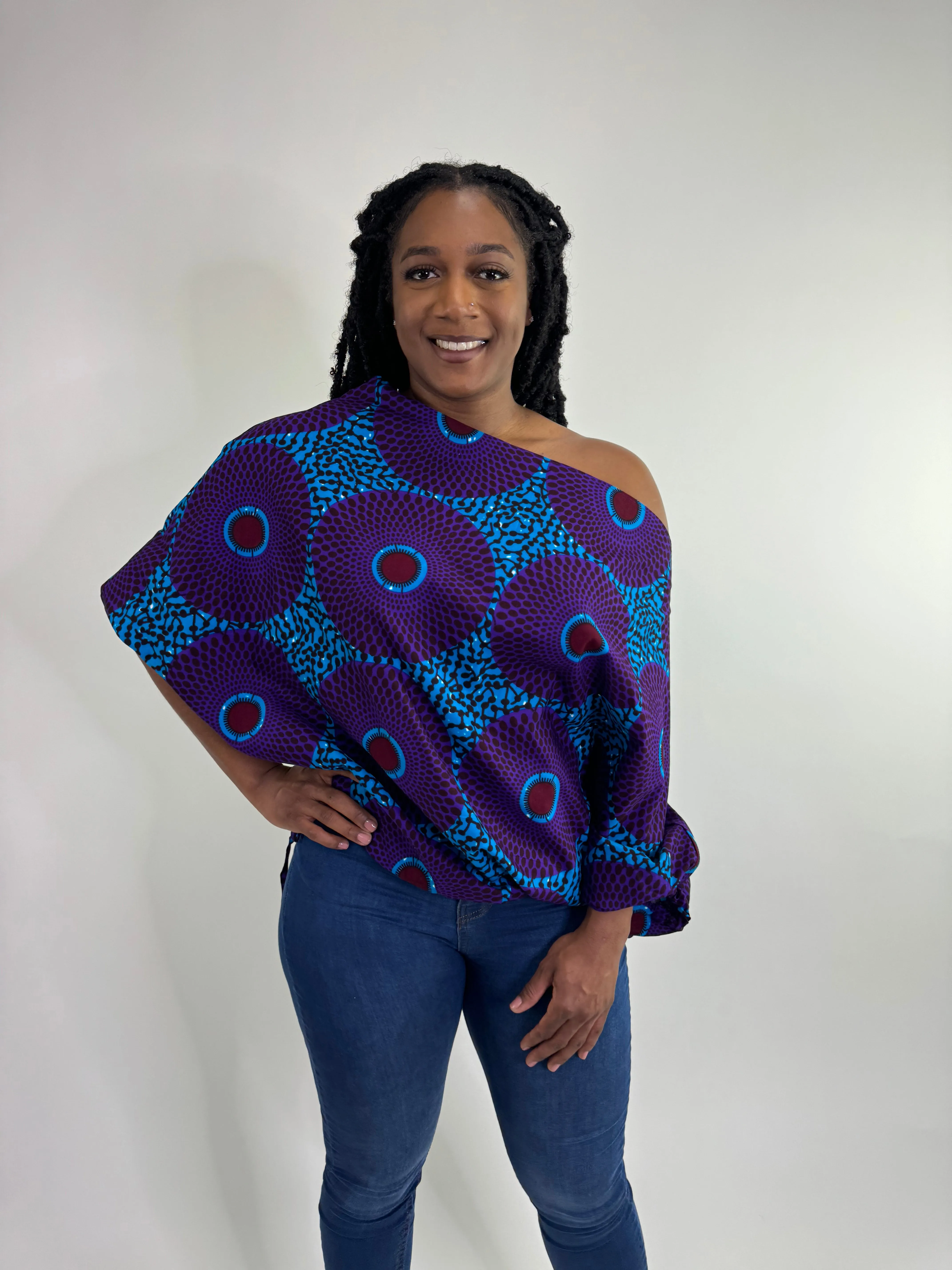 Purple and Blue Dirt Off Your Shoulder Blouse