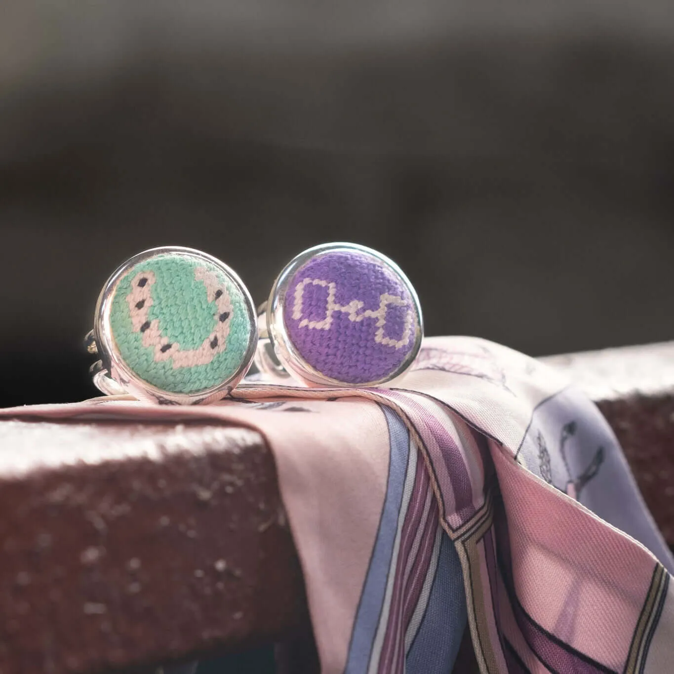 Purple and Silver Snaffle Bit Needlepoint Ring