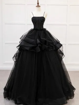 Quinceanera Dresses A-line Tulle Beads Long Prom Dresses Sweet Dresses