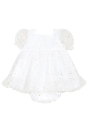 "Flora" White Tulle Daisy Print Dress & Bloomers