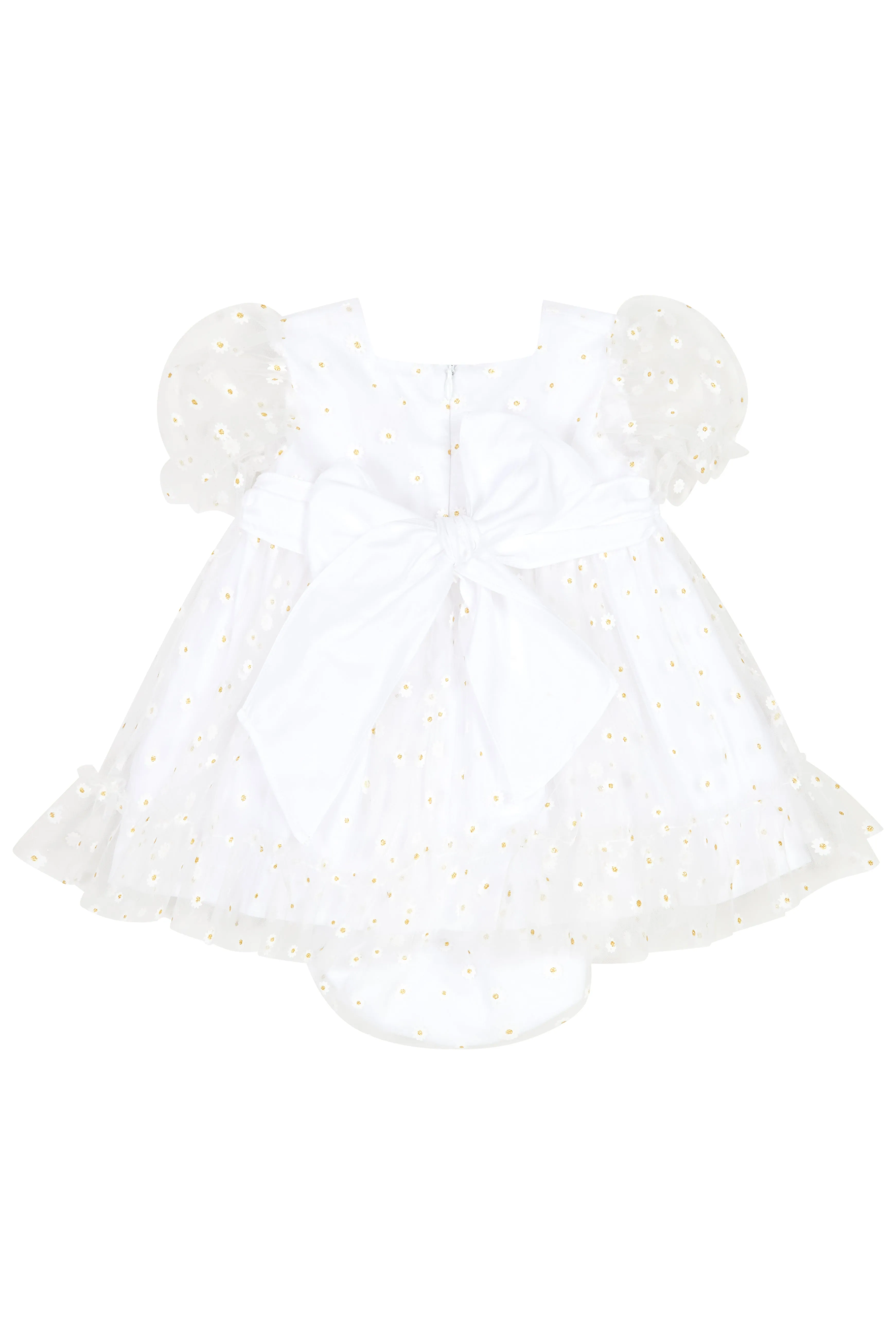 "Flora" White Tulle Daisy Print Dress & Bloomers