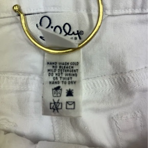 RARE Lilly Pulitzer White Jeans, Embroidered and Beading Below Knee, Size 4