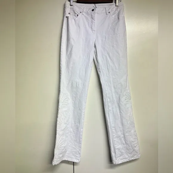 RARE Lilly Pulitzer White Jeans, Embroidered and Beading Below Knee, Size 4