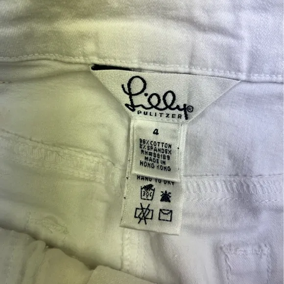 RARE Lilly Pulitzer White Jeans, Embroidered and Beading Below Knee, Size 4
