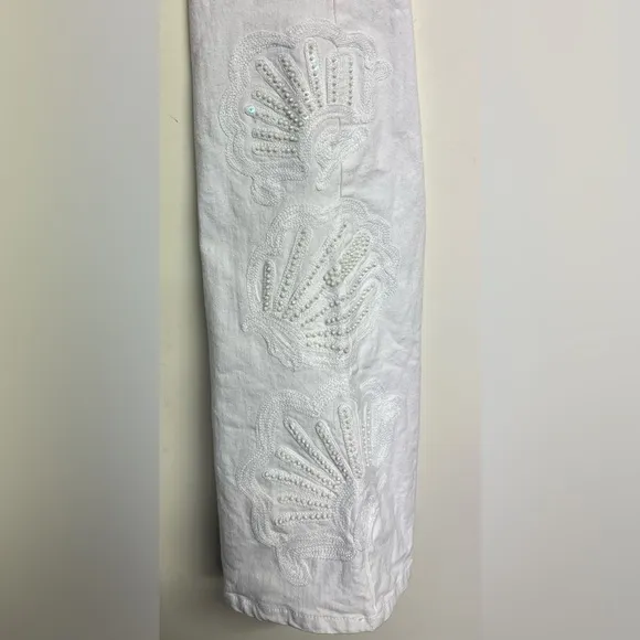 RARE Lilly Pulitzer White Jeans, Embroidered and Beading Below Knee, Size 4