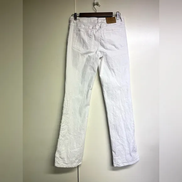 RARE Lilly Pulitzer White Jeans, Embroidered and Beading Below Knee, Size 4