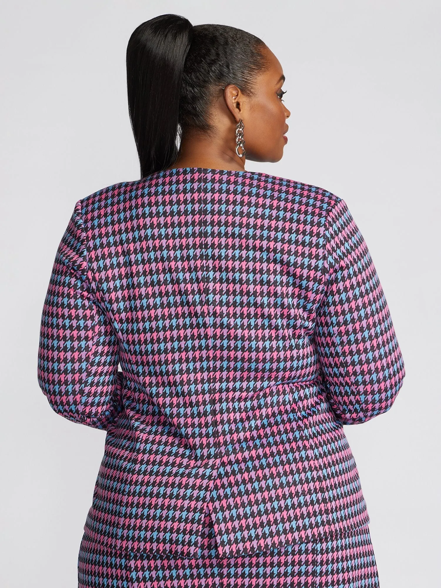 Raynelle Houndstooth Sweetheart-Neck Blazer