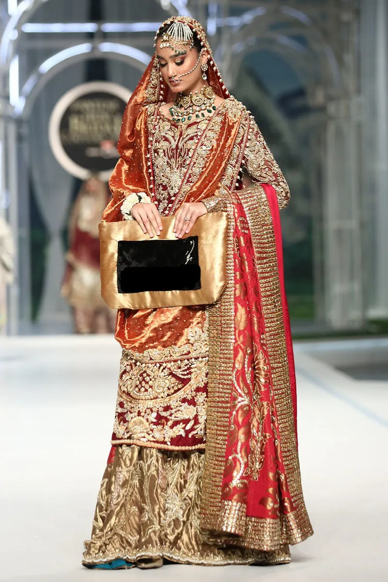 Red Kameez Golden Lehenga for Pakistani Bridal Dresses
